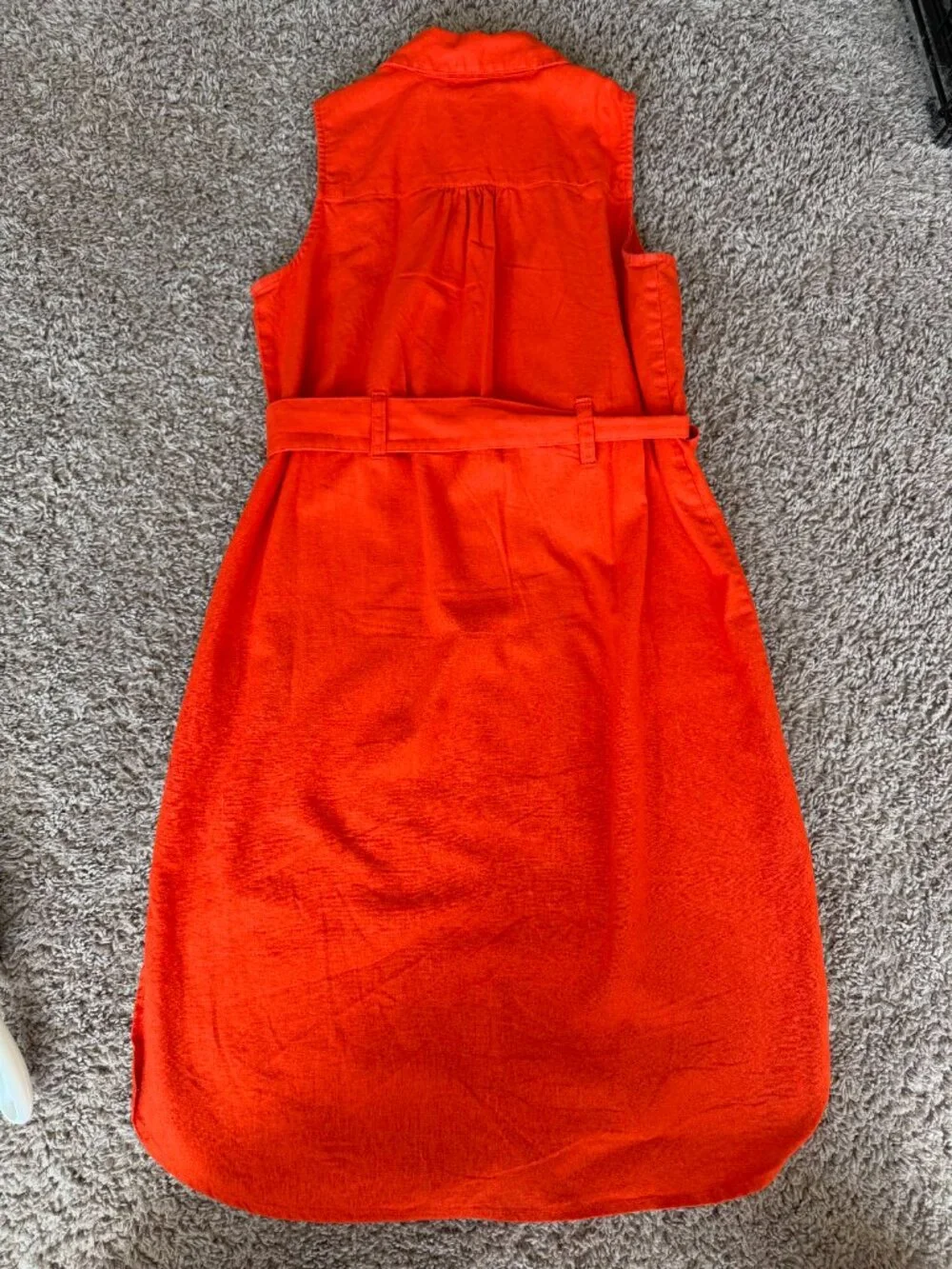 EUC Medium Bright Red Orange Linen Blend Belted Shirt Dress Morgan Taylor